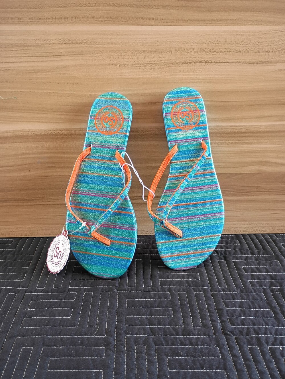 Striped Teal & Orange Flip Flop Sandals